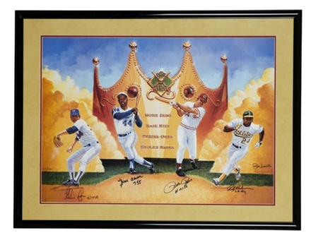 Kings of Baseball Signed and Inscribed Poster Signed By Aaron, Ryan, Rose, and Henderson